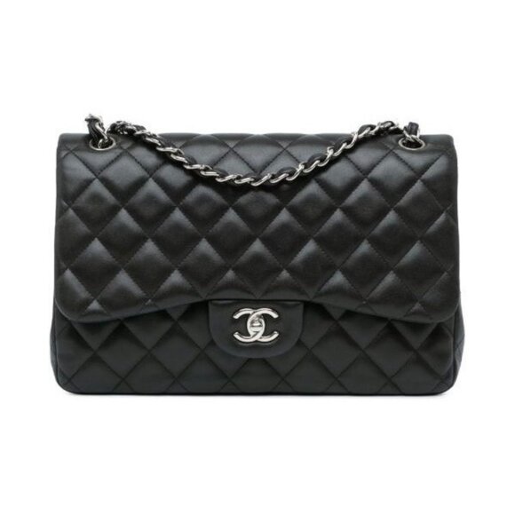 Pre-owned Chanel Lambskin Quilted Jumbo Double Flap Black - Picture 1 of 14